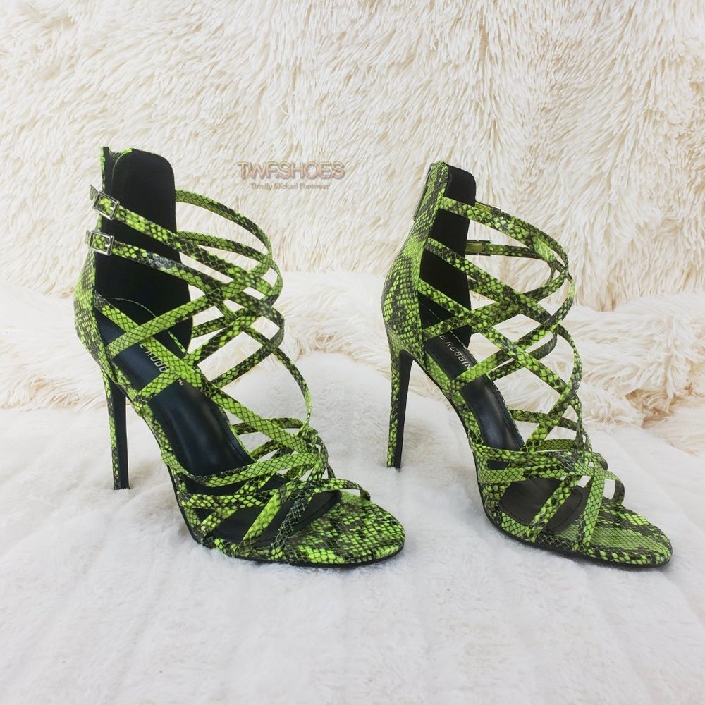 Lime Green Strappy High Heels Shoes Percy